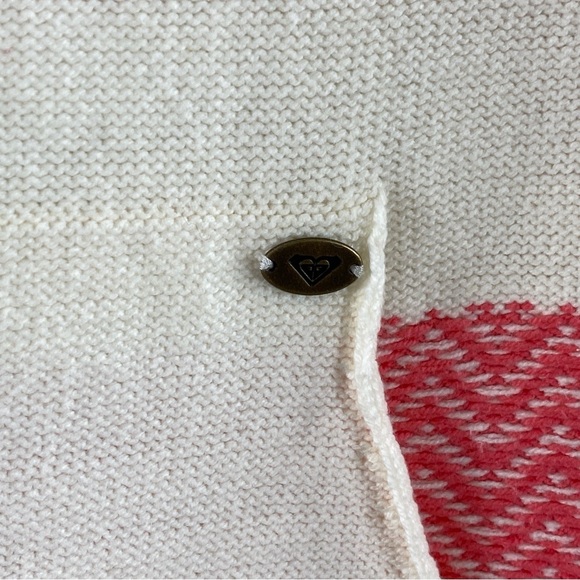 Roxy Women’s Pink Cream Ribbed V Neck Relaxed Fit Hooded Sweater Sz M - Picture 7 of 13